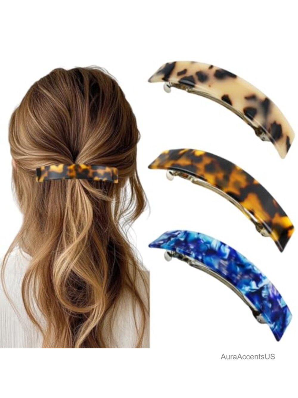 Acetate French Barrettes Women Wide Curved Automatic Clasp Hair Clips Party